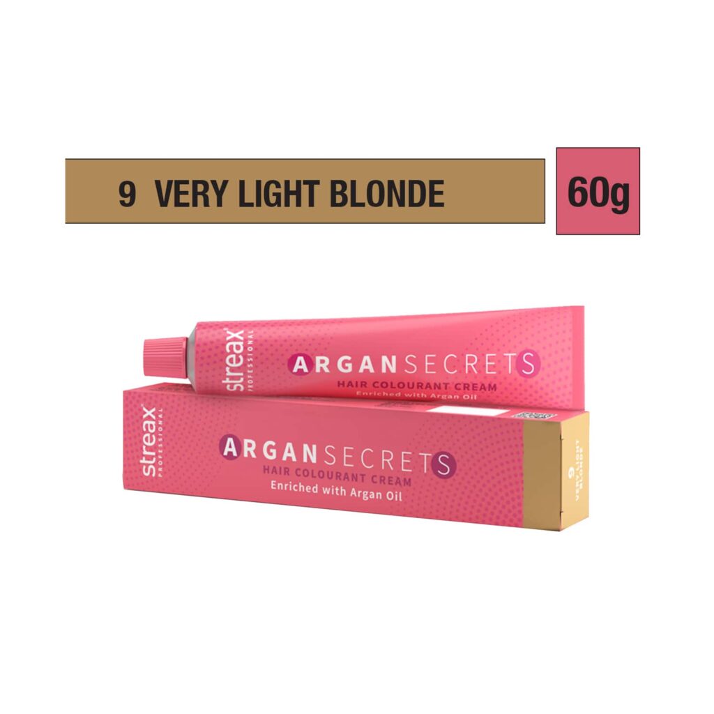 Streax Professional Argan Secrets Hair Colorant Cream - 9 Very Light Blonde (60g) - Streax Professional