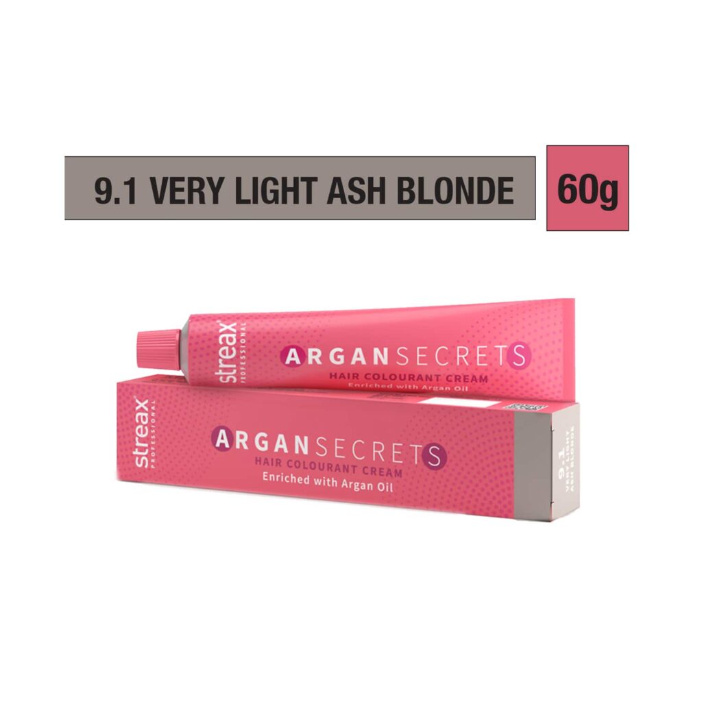 Streax Professional Argan Secrets Hair Colorant Cream - 9.1 Very Light Ash Brown (60g) - Streax Professional