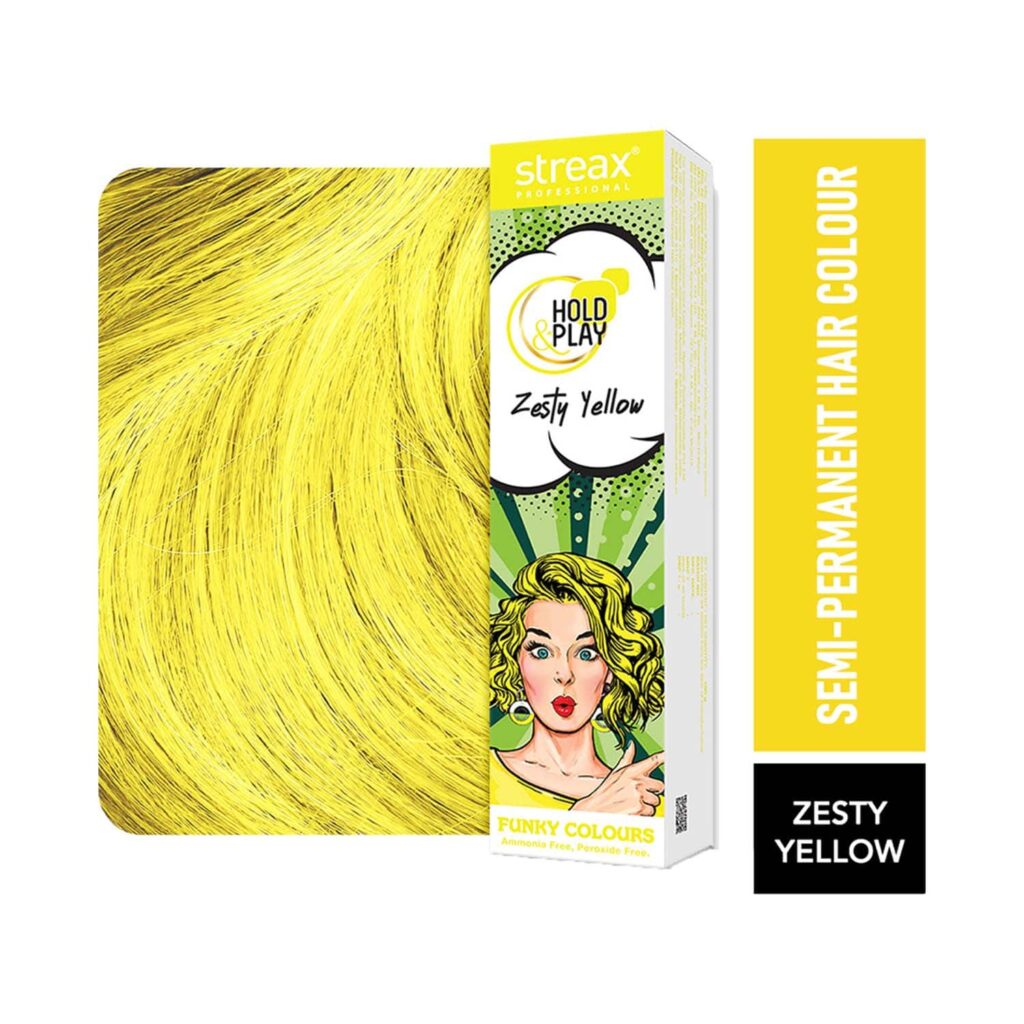Streax Professional Hold & Play Funky Hair Color - Zesty Yellow (100 g) - Streax Professional