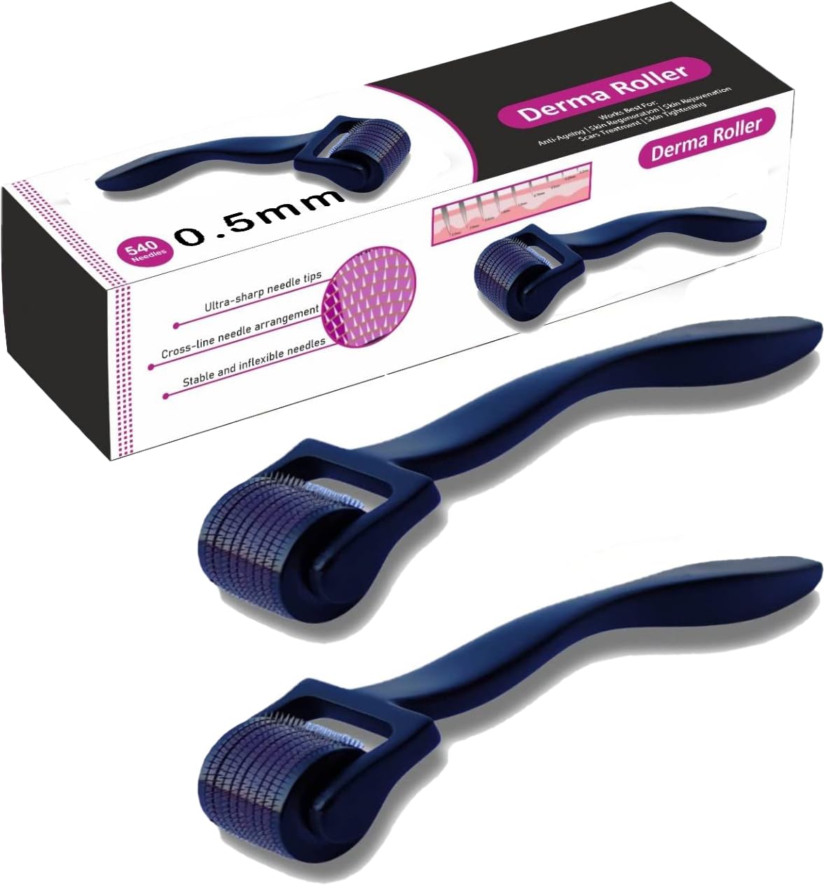 Style Keepers 2 Pack of 0.5mm Derma Roller Microneedle Roller For Face Microneedling Beard Growth Kit Hair Growth Beard Care Kit For Women and Men Skin Care Micro Needle Roller...