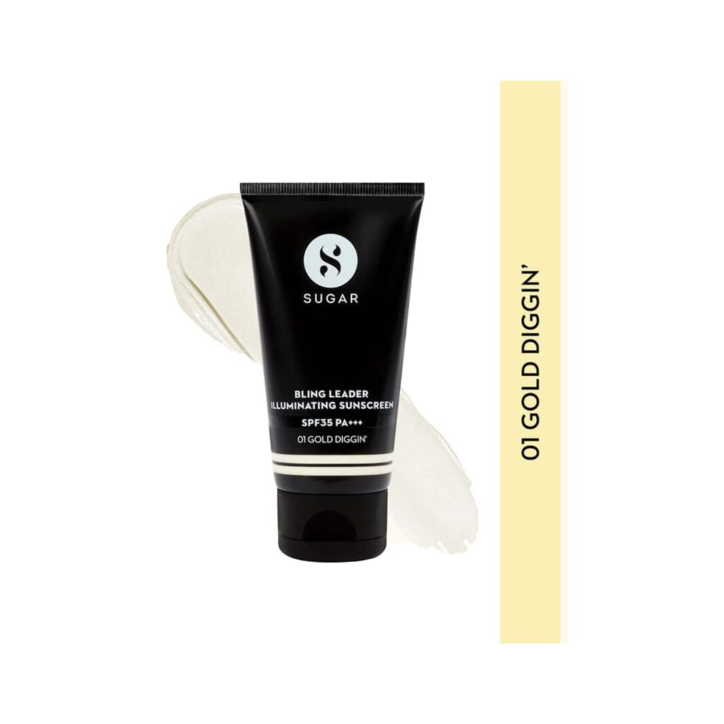 SUGAR Cosmetics Bling Leader Illuminating Sunscreen SPF 35 Pa+++ - 01 Gold Diggin (50g) - SUGAR Cosmetics