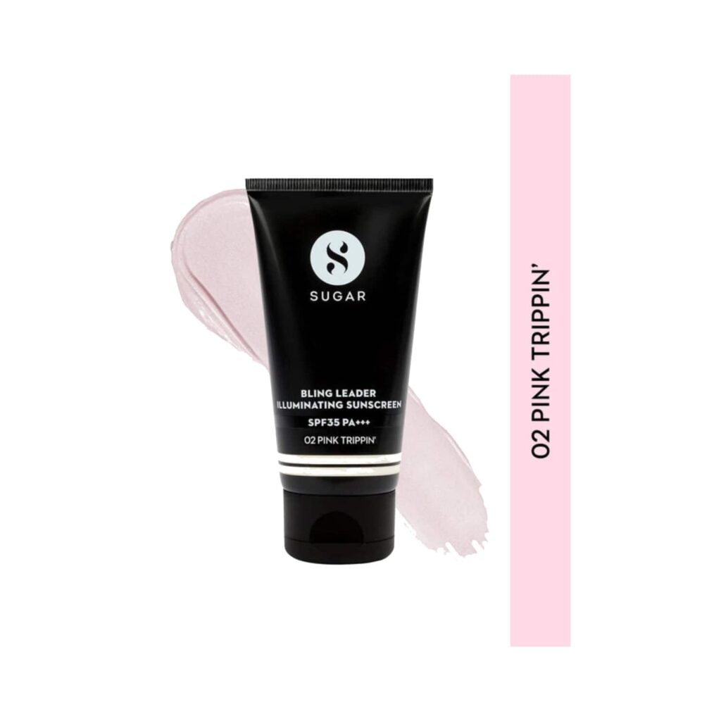 SUGAR Cosmetics Bling Leader Illuminating Sunscreen SPF 35 Pa+++ - 02 Pink Trippin (50g) - SUGAR Cosmetics