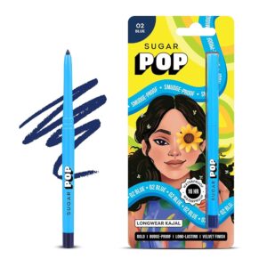 SUGAR POP 16Hr Longwear Kajal | Waterproof & Smudge-Proof | Intense Matte Finish | Sunflower Seed Oil & Vitamin E | Velvet Smooth Application | Transfer-Proof | 0.3gm - 02 Blue