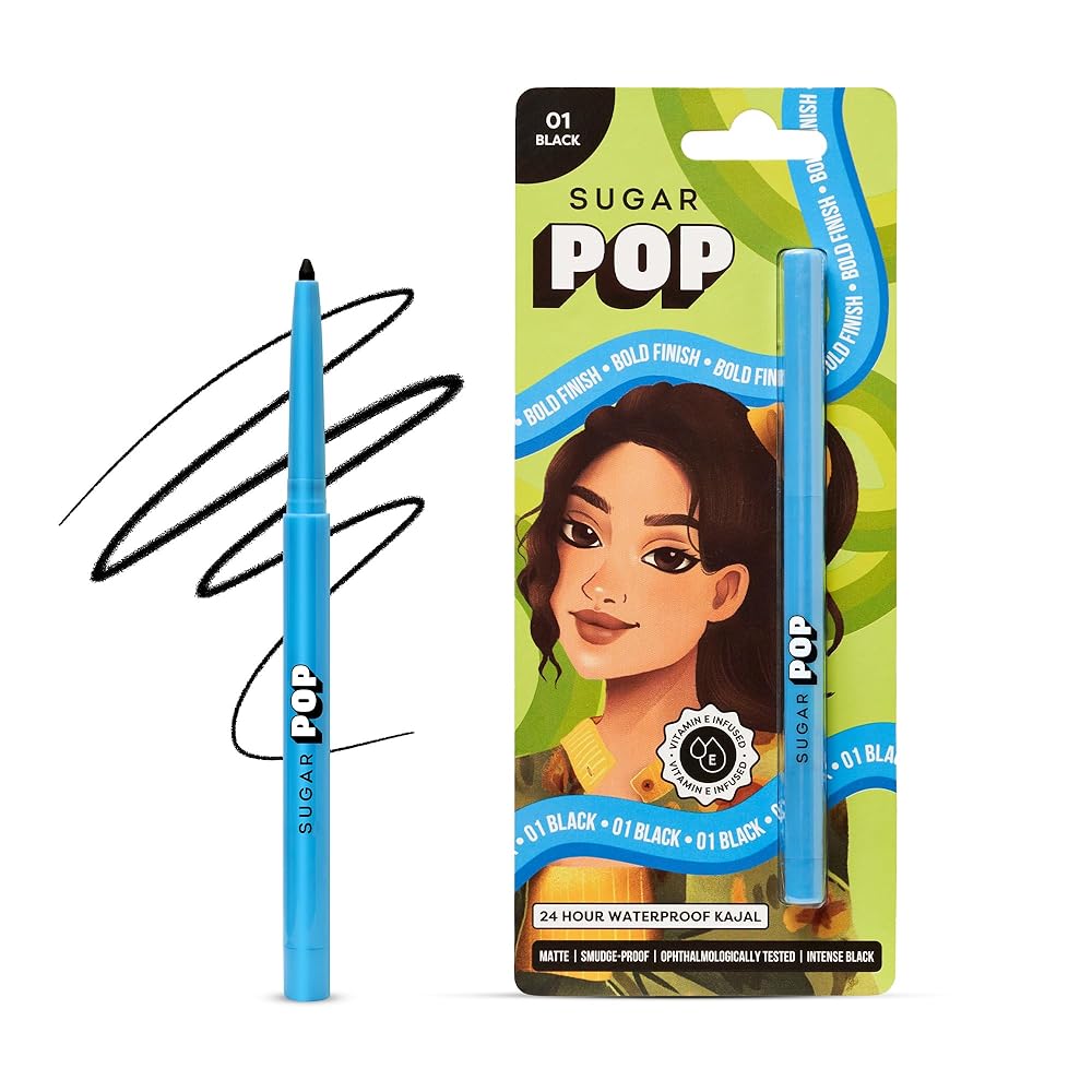SUGAR POP 24-Hour Waterproof Kajal - Smudge-Proof | Long-Lasting | Transfer-Proof | Highly Pigmented | Sharpener Included | Black