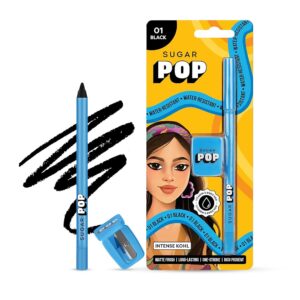 SUGAR POP Intense Kohl | Water-resistant | Enriched with Vitamin E | Smudge-proof | Creamy texture | Kajal with Sharpner | 1.2 gm - 01 Black