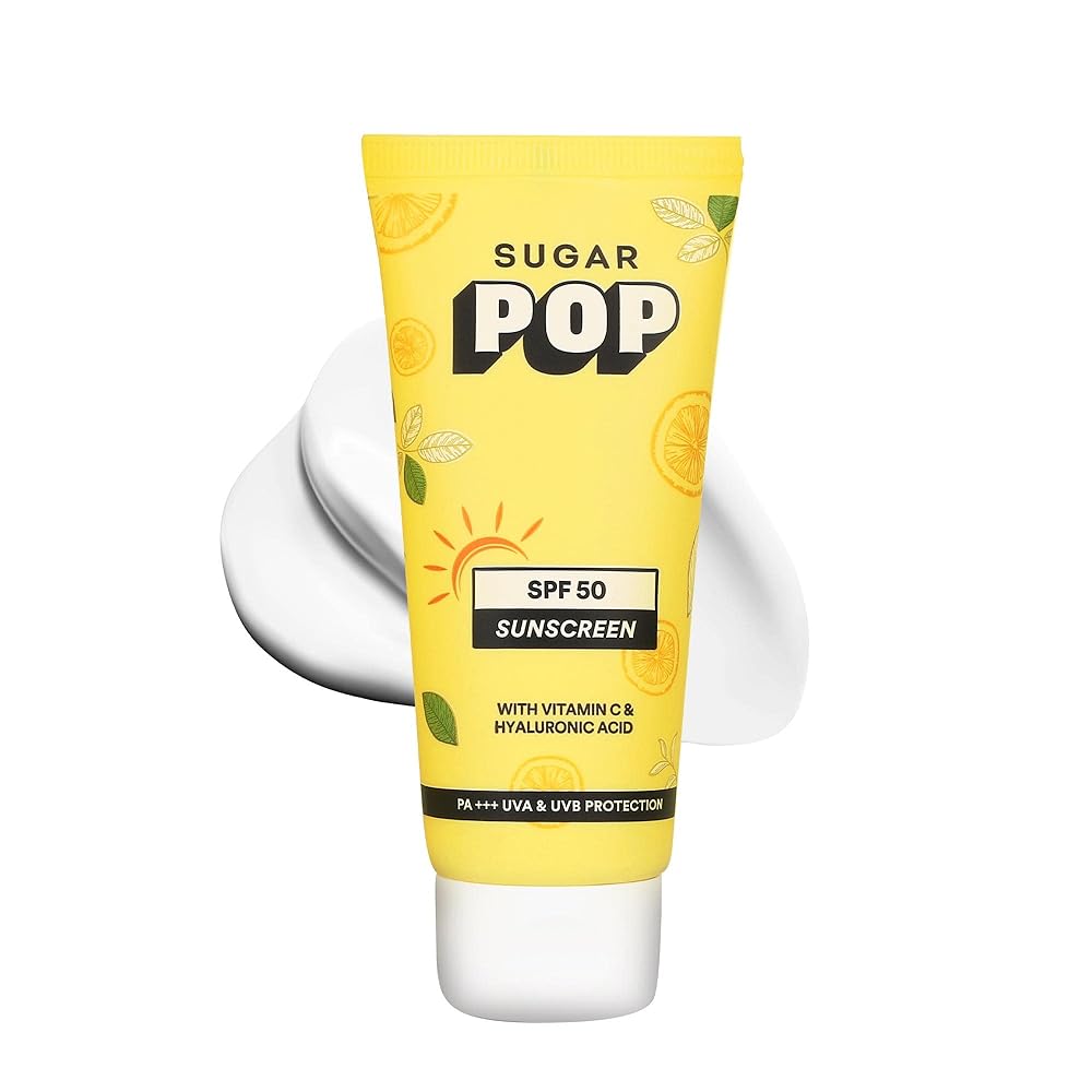 SUGAR POP SPF 50 Sunscreen with Vitamin C and Hyaluronic Acid - 50 gms - Lightweight | Non-greasy | No white cast | Suits all skin types