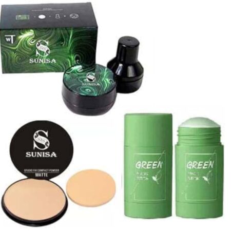 SUNISA 1 Bb And Cc Cream Full Coverage Natural Foundation For All Skin Type With Mushroom Head Air Cushion 20G And 1 Studio Fix Compact Powder With 1 Green Tea Stick Mask -...