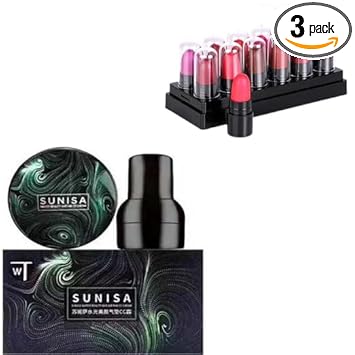Sunisa BB and CC Cream Foundation With Mushroom Head Air Cushion 20g, Mini Matte Travel Combo Lipstick (Pack of 12)