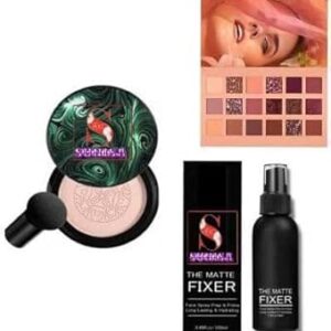 SUNISA BB And Full Coverage CC Cream Foundation For All Skin Types With Mushroom Head Air Cushion 20G And 1 The Matte Fixer With 1 Nude Eyeshadow Palatte- (Pack Of 3)