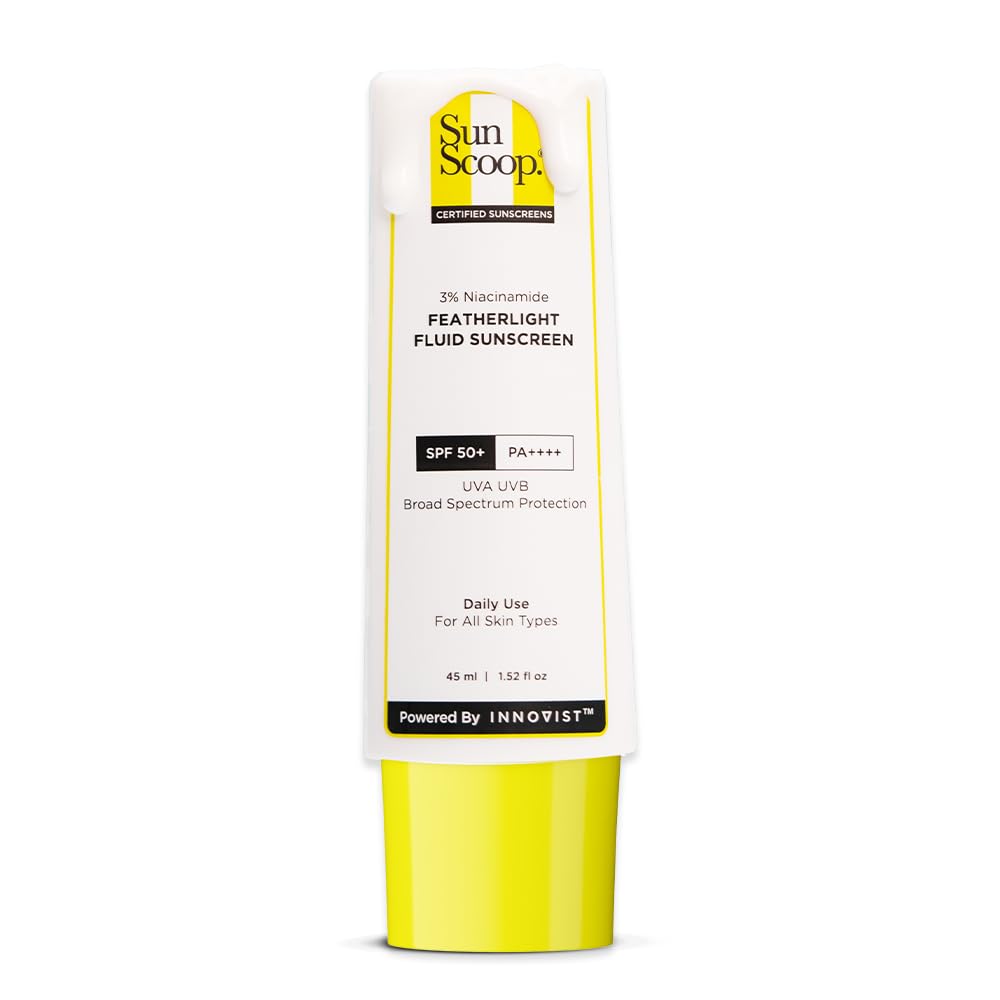SunScoop 3% Niacinamide Fluid Sunscreen | Ultra-Light Texture | SPF 50+ PA++++| Fast Absorption, Prevents Tanning & Sunburn | 8 Hrs+ SPF Protection, for Oily Skin & No White...