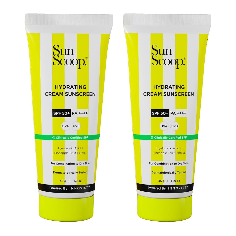 Sunscoop Hydrating Sunscreen | SPF 50+, PA++++ | Mineral Oil & Petroleum Free | Hydrating | Non-Comedogenic | No white cast | 45gm(Pack of 2)