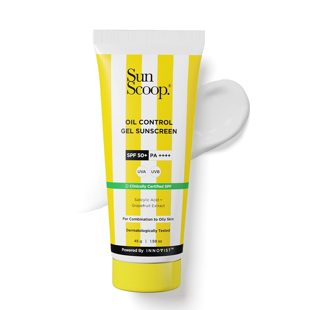 Sunscoop Oil-Control Gel Sunscreen | SPF 50+, PA++++ | Mineral Oil & Petroleum Free | Controls Excess Oil | Unclogs Pores | Anti-ageing | Lightweight | 45 g