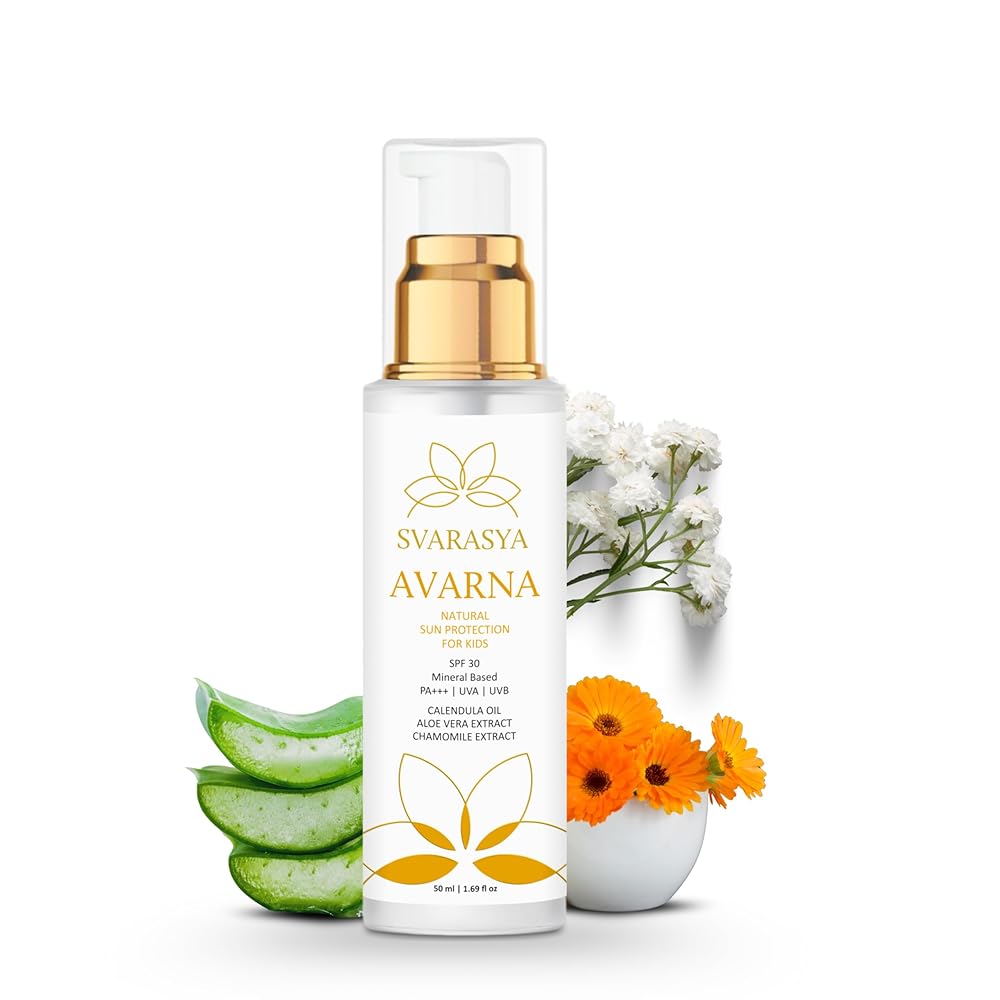 Svarasya Avarna Sunscreen for Kids, 50ml Mineral-Based Kids Sunscreen SPF 30 PA+++, UVA/UVB Protection, Non-Greasy Suncream, Safe for Children Above 6 Months
