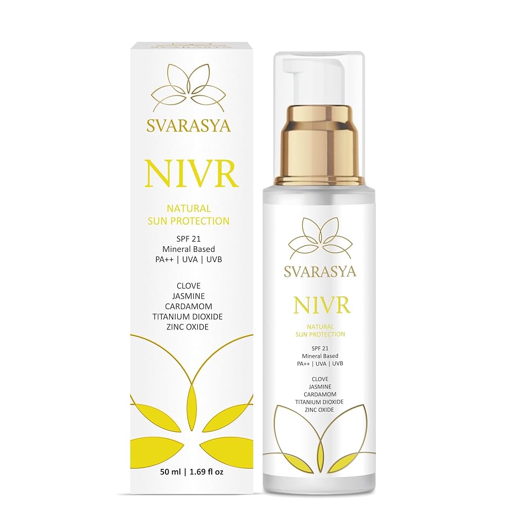 Svarasya Nivr Mineral Sunscreen SPF 21 PA ++ | 50ml Sunscreen with Zinc Oxide & Titanium Dioxide | Non-Greasy Ayurvedic Sun Cream For Men & Women | UVA, UVB Protection | For All...