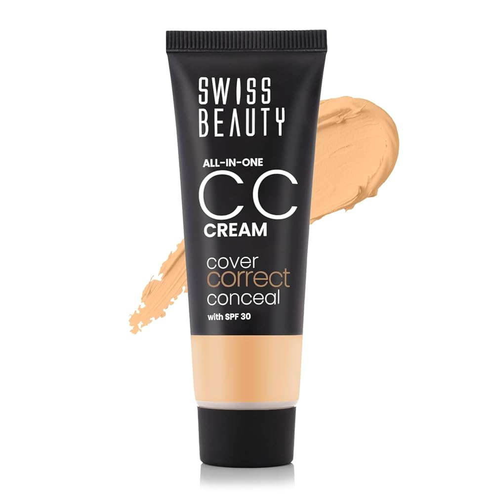 Swiss Beauty All-In-One Lightweight CC Cream with SPF 30 | Cover, Correct and Conceal | For Natural, Medium coverage | Shade- 04 Light Beige, 25g |