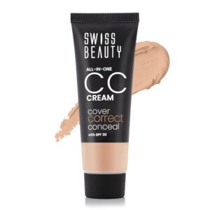 Swiss Beauty All-In-One Lightweight CC Cream with SPF 30 | Cover, Correct and Conceal | For Natural, Medium coverage | Shade- 06 Caramel Beige, 25g |