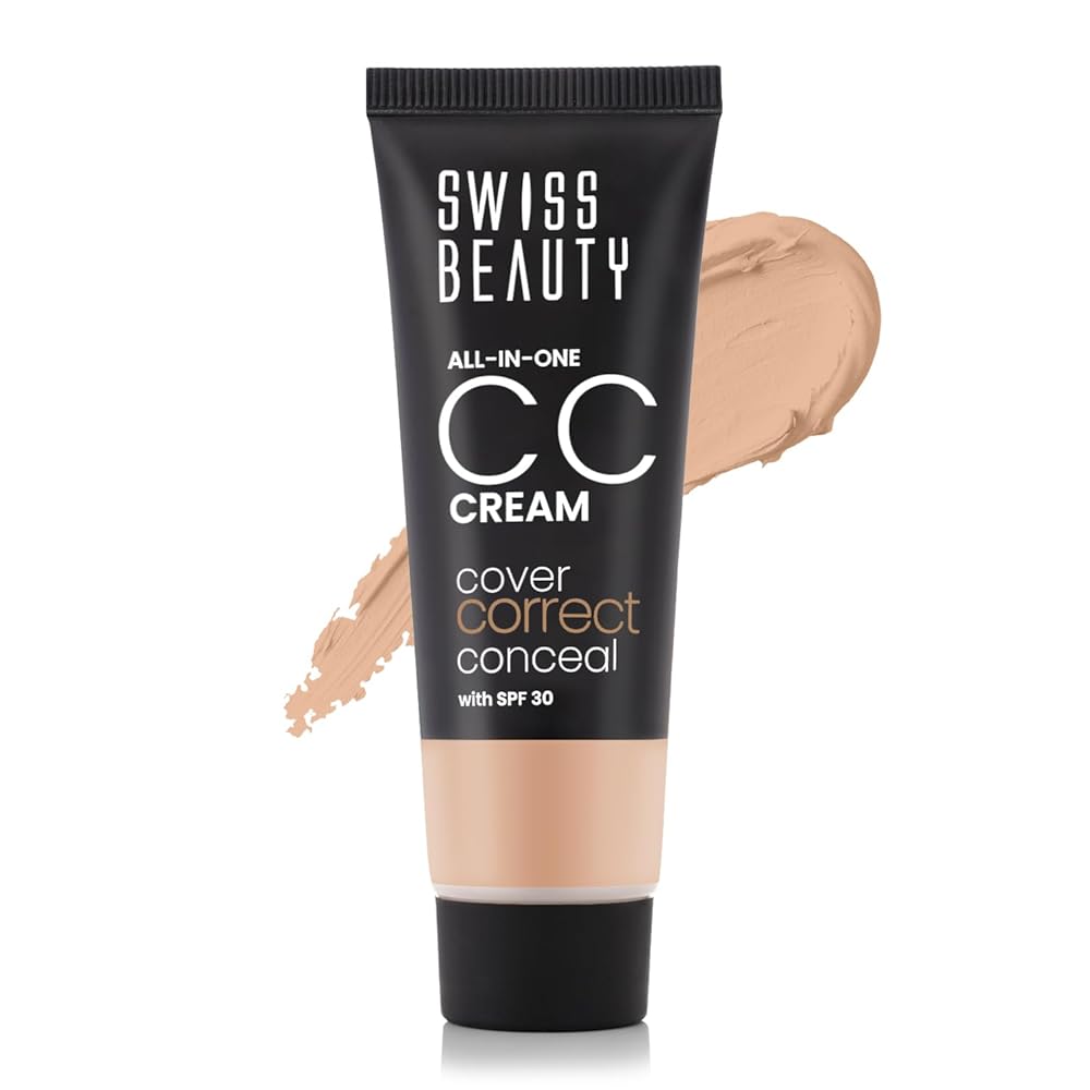 Swiss Beauty All-In-One Lightweight CC Cream with SPF 30 | Cover, Correct and Conceal | For Natural, Medium coverage | Shade- 06 Caramel Beige, 25g |