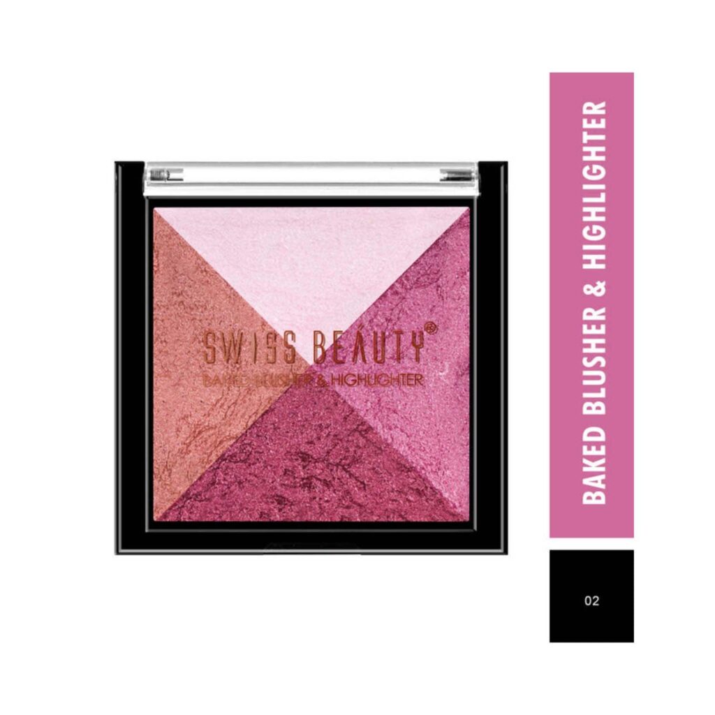 Swiss Beauty Baked Blusher & Highlighter Palette - Shade 2 (7g) - Swiss Beauty