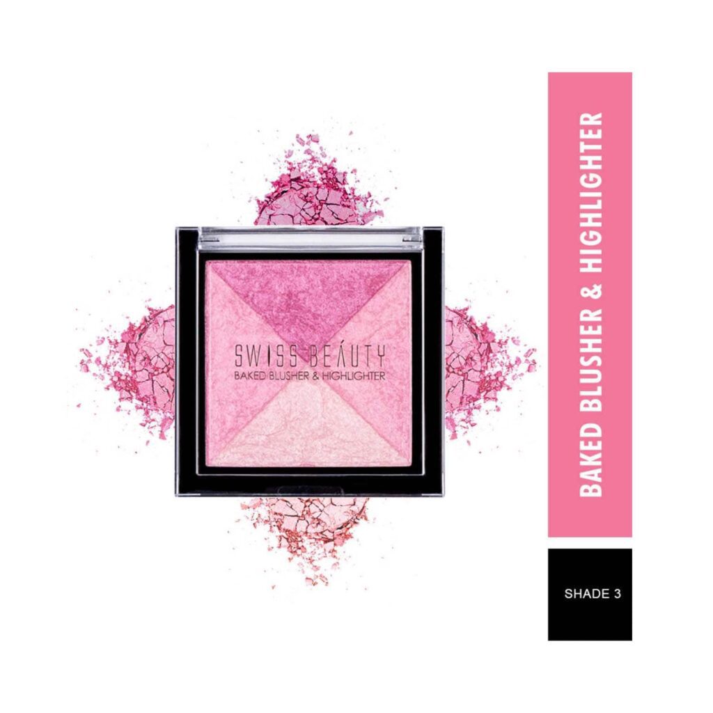 Swiss Beauty Baked Blusher & Highlighter Palette - Shade 3 (7g) - Swiss Beauty