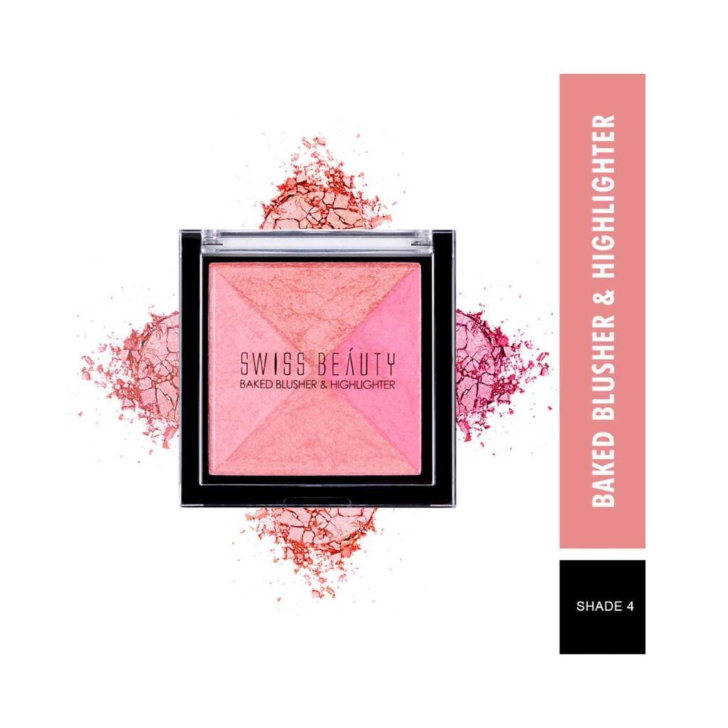 Swiss Beauty Baked Blusher & Highlighter Palette - Shade 4 (7g) - Swiss Beauty