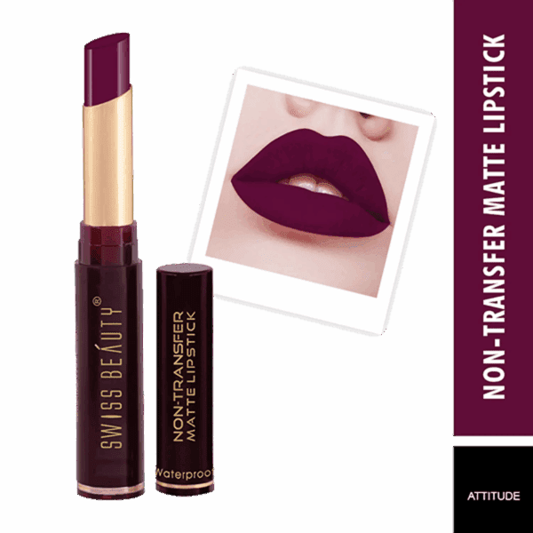 Swiss Beauty Non-Transfer Matte Lipstick - 12 Attitude (2g) - Swiss Beauty