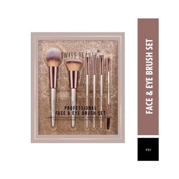 Swiss Beauty Professional Face & Eye Brush Set - (6 Pcs) - Swiss Beauty