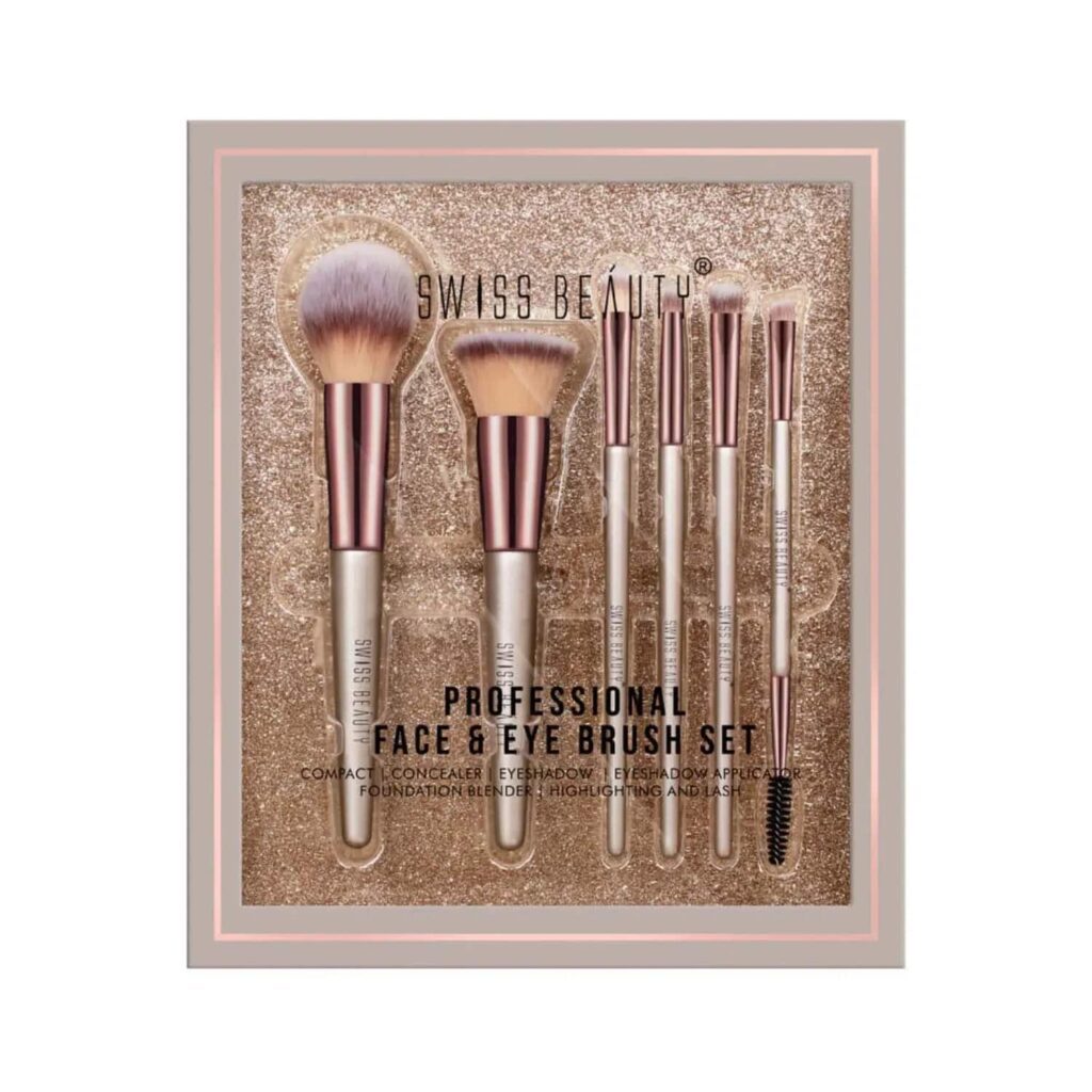 Swiss Beauty Professional Face & Eye Brush Set - (6 Pcs) - Swiss Beauty