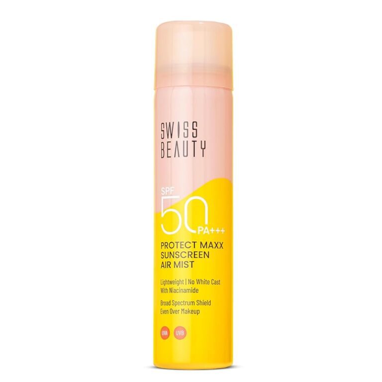 SWISS BEAUTY Protect Maxx Sunscreen Air Mist | SPF 50 PA+++ | With Niacinamide | UVA+UVB Protection For All Skin Type | Even Over Makeup | For Face & Body | 80ml
