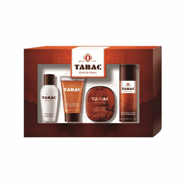 Tabac Original Quattro Mini SET : Deo, Soap, Bath & Shower Gel, After shave lotion (3 pcs) - Tabac