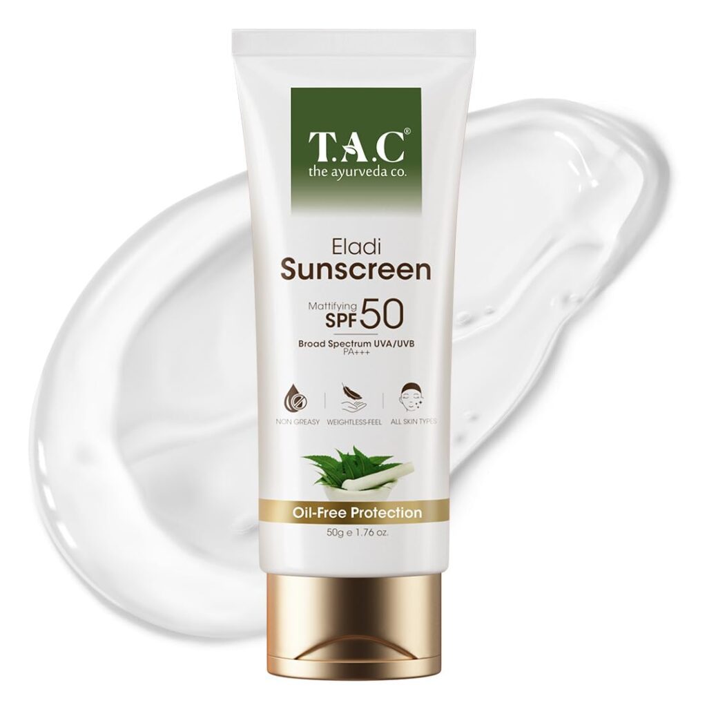 TAC Invisible Sunscreen SPF 50 PA+++ With Eladi & Neem | Mattifying, Acne-Preventing & Oil Control | No White Cast | Non-comedogenic | Lightweight & Non-Greasy | For Oily &...