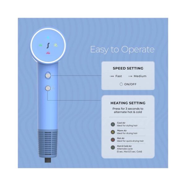 Tash Hair Airflow Fast Drying Hair Dryer With Advanced Ionic Technology (Sky) - Tash Hair
