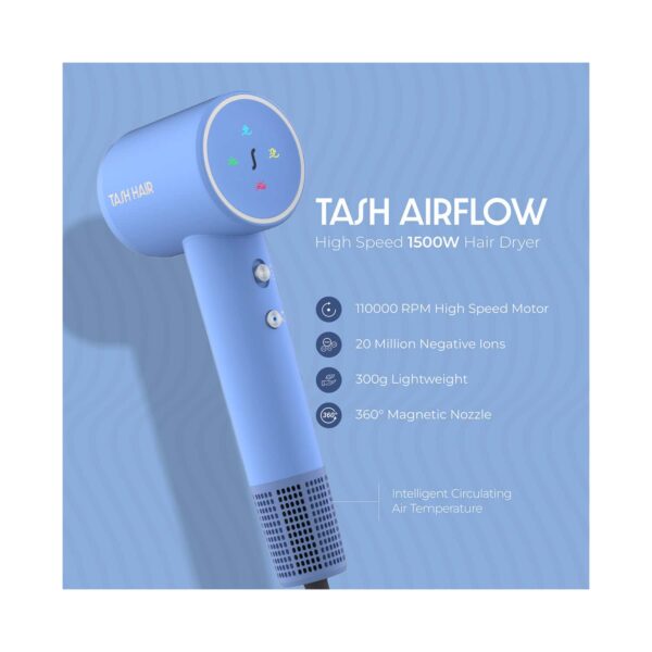 Tash Hair Airflow Fast Drying Hair Dryer With Advanced Ionic Technology (Sky) - Tash Hair