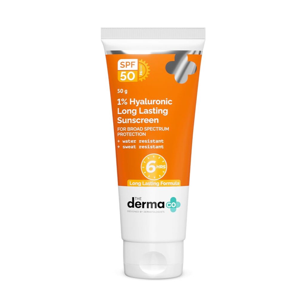 The Derma Co 1% Hyaluronic Long Lasting Sunscreen | SPF 50 PA++++ | With Hyaluronic Acid & Vitamin E | For Broad Spectrum Protection | Upto 6H Sun Protection | Water & Sweat...
