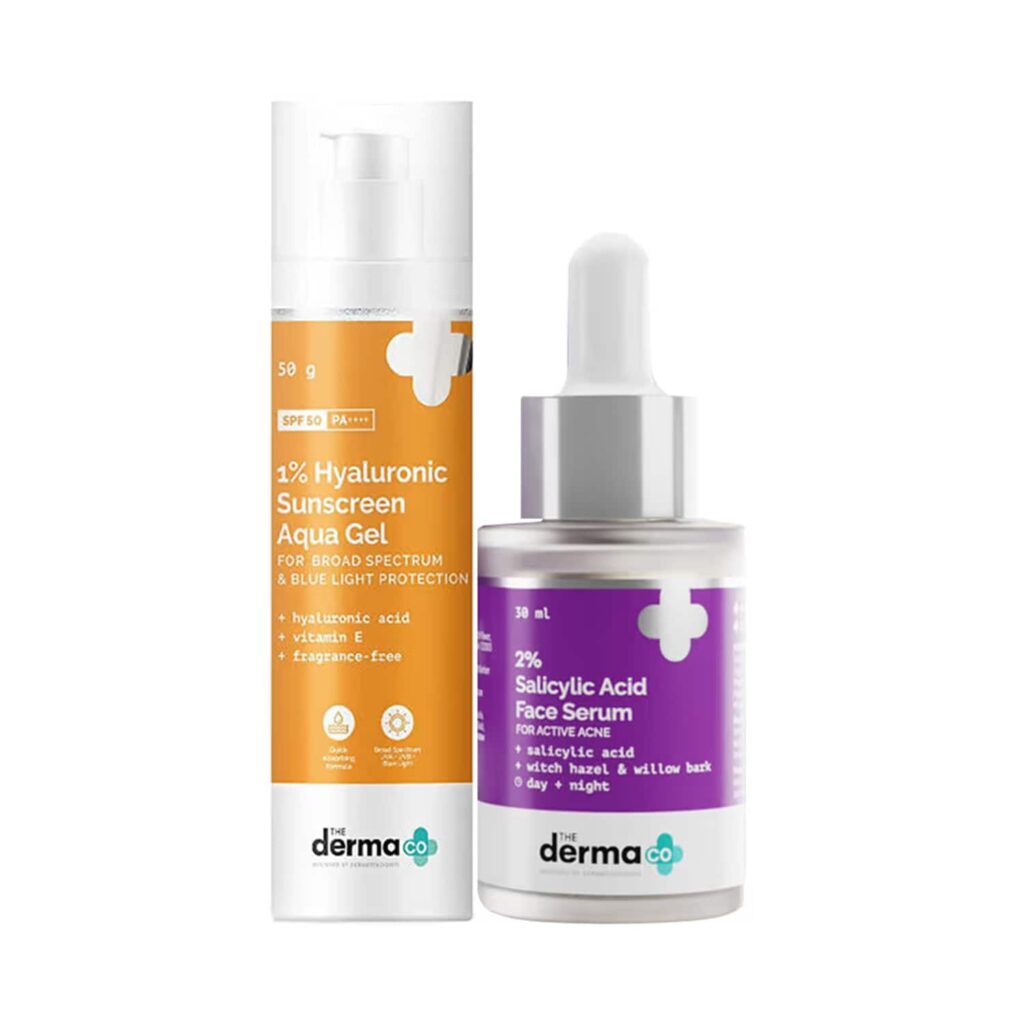 The Derma Co 1% Hyaluronic Sunscreen and 2% Salicylic Serum Combo - The Derma Co