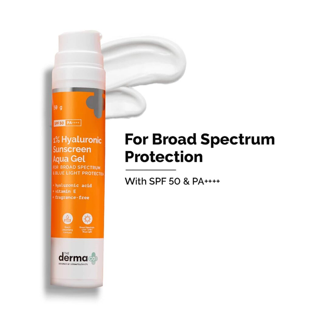The Derma Co 1% Hyaluronic Sunscreen Aqua Gel SPF 50 Pa++ (50g) - The Derma Co