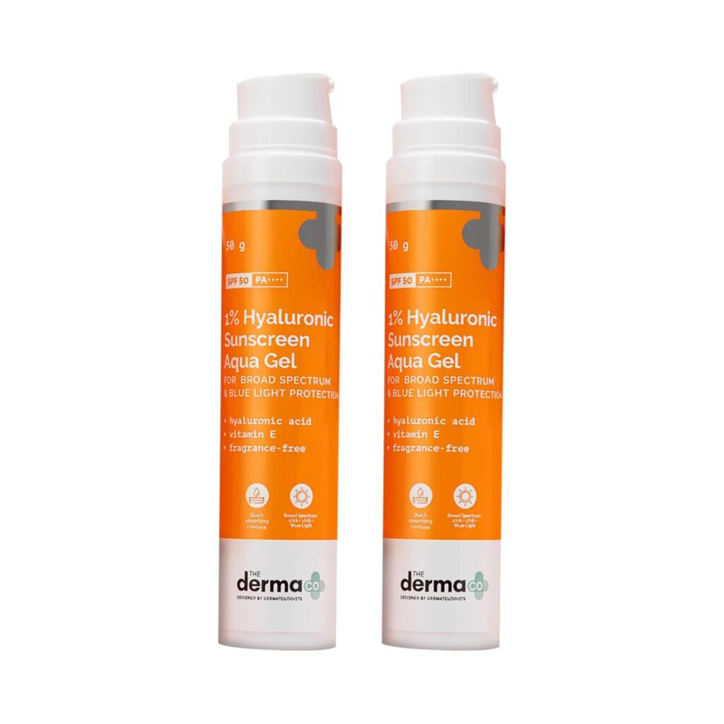 The Derma Co 1% Hyaluronic Sunscreen Aqua Gel SPF 50 Pa++ Combo Pack of 2 (50g) - The Derma Co