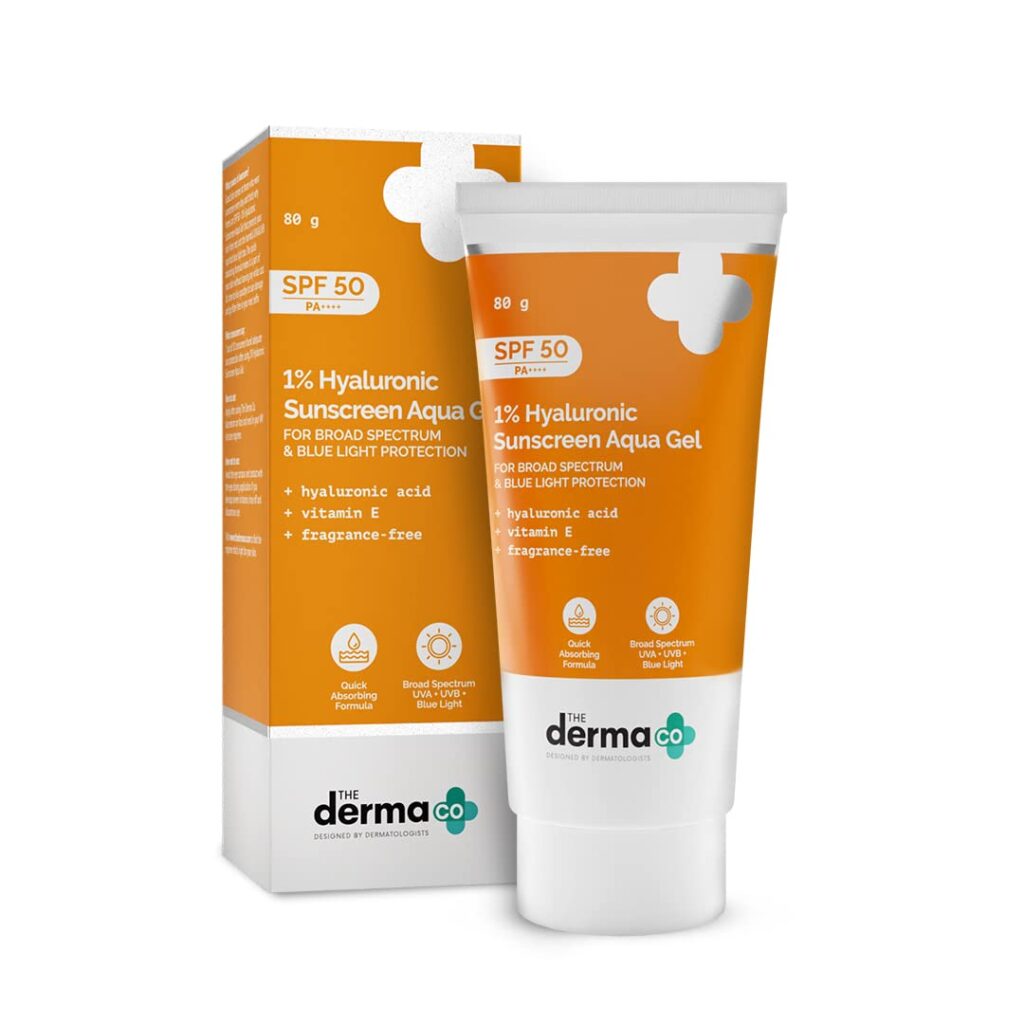 The Derma Co 1% Hyaluronic Sunscreen Aqua Gel SPF 50 PA++++ I For Oily, Dry, Acne-prone Skin | Ultra Lightweight Texture I Non-Greasy, No White Cast | Broad Spectrum Protection...