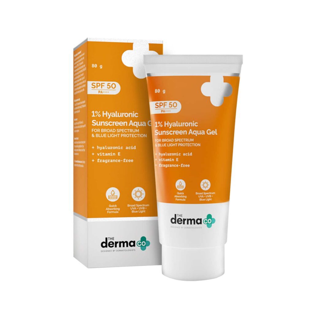 The Derma Co 1% Hyaluronic Sunscreen Aqua Gel With SPF 50 PA++ (80g) - The Derma Co