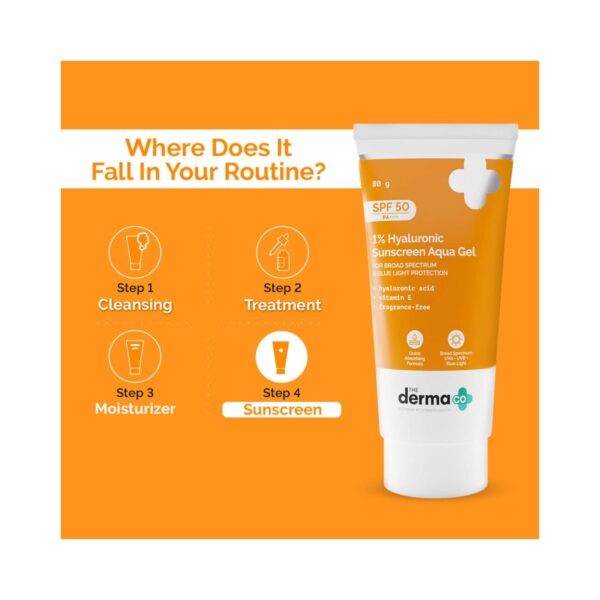 The Derma Co 1% Hyaluronic Sunscreen Aqua Gel With SPF 50 PA++ (80g) - The Derma Co