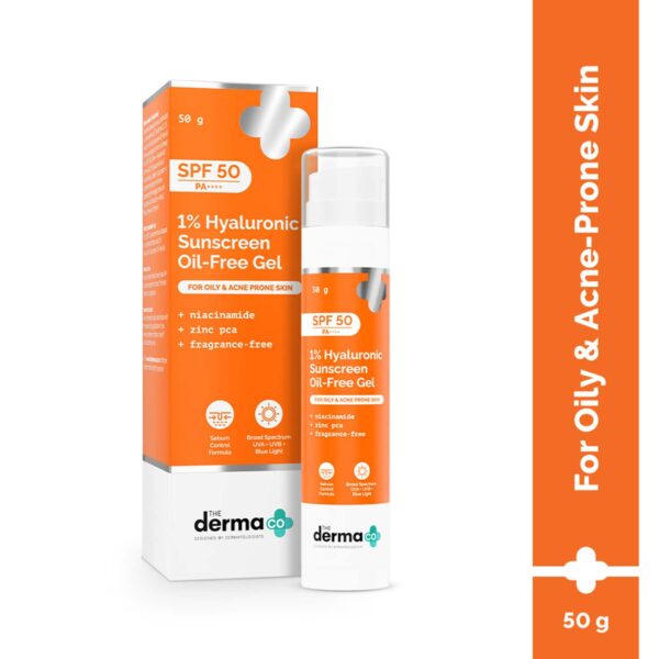 The Derma Co 1% Hyaluronic Sunscreen Oil-Free Gel Lightweight Sunscreen Acne-Prone Skin (50 g) - The Derma Co