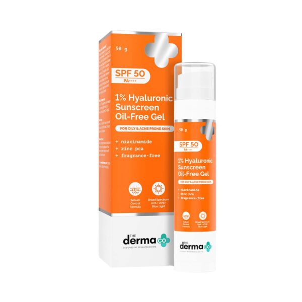 The Derma Co 1% Hyaluronic Sunscreen Oil-Free Gel Lightweight Sunscreen Acne-Prone Skin (50 g) - The Derma Co