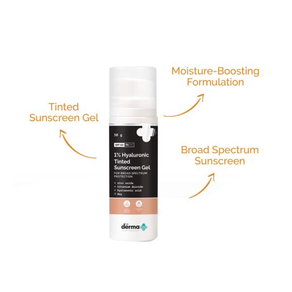 The Derma Co 1% Hyaluronic Tinted Sunscreen Gel SPF 60 PA++ (50g) - The Derma Co