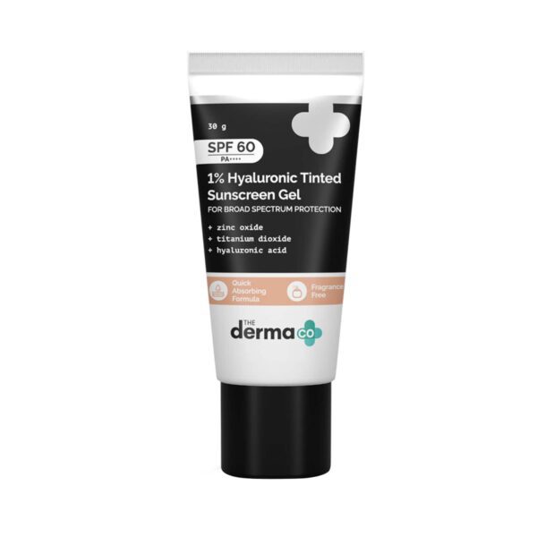 The Derma Co 1% Hyaluronic Tinted Sunscreen Gel With SPF 60 PA++ (30g) - The Derma Co
