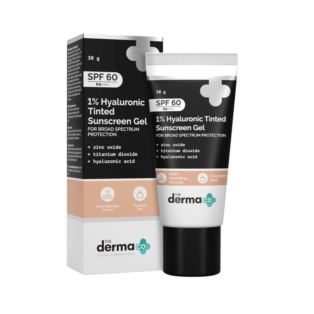 The Derma Co 1% Hyaluronic Tinted Sunscreen Gel With SPF 60 PA++ (30g) - The Derma Co