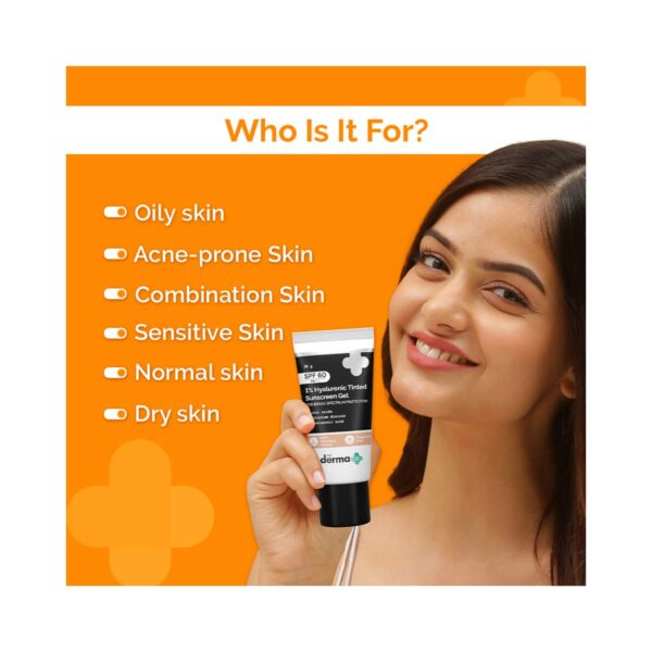 The Derma Co 1% Hyaluronic Tinted Sunscreen Gel With SPF 60 PA++ (30g) - The Derma Co