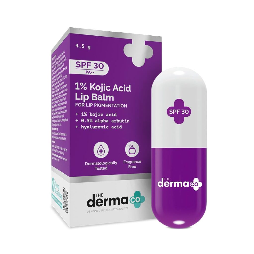 The Derma Co 1% Kojic Acid Lip Balm I With Alpha Arbutin & Hyaluronic Acid I SPF 30 PA++ | Treats Pigmentation | Gives Moisturized Lips | Off White | Travel Friendly | For Dark...
