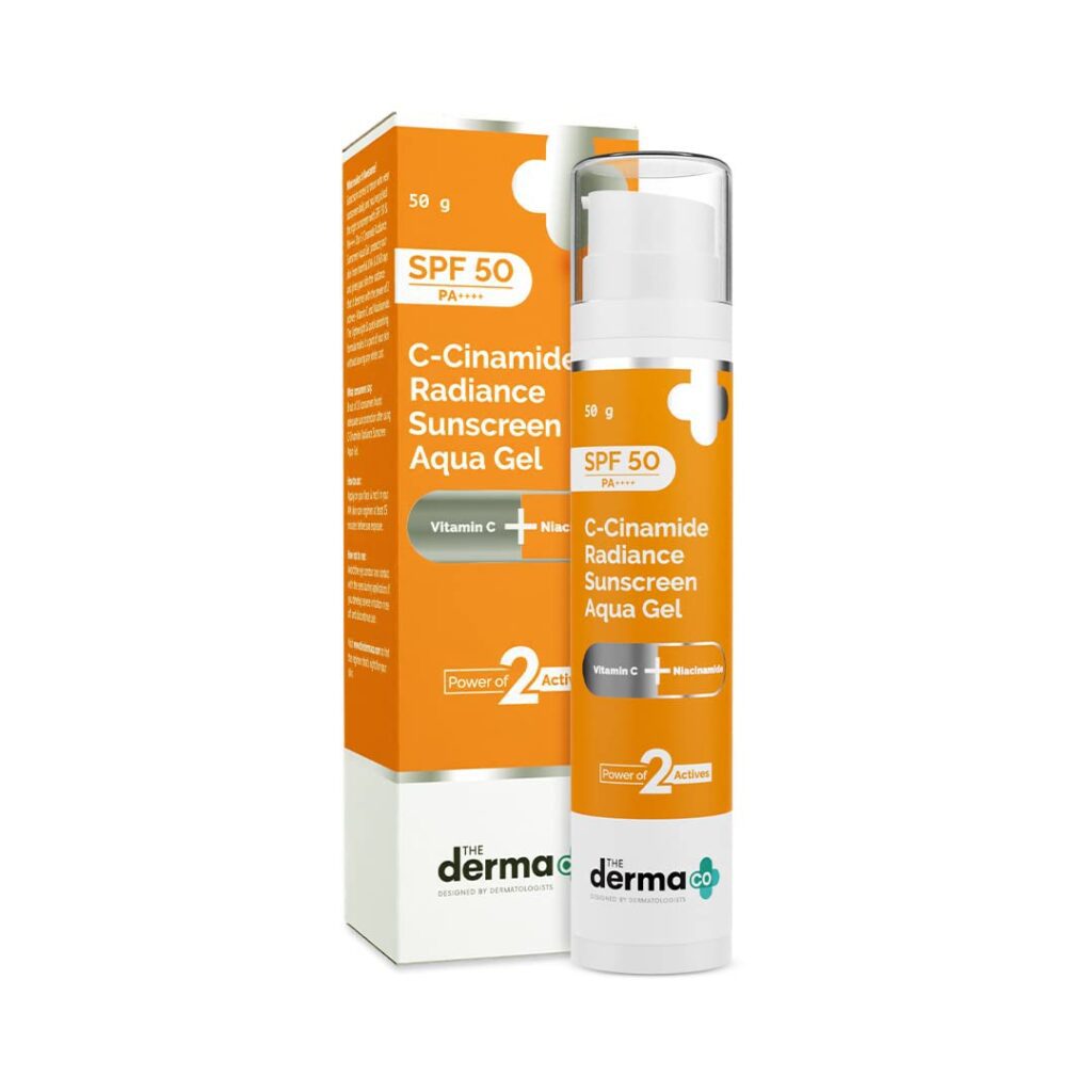 The Derma Co C-Cinamide Sunscreen Aqua Gel SPF 50 PA++++ | With Vitamin C & Niacinamide | All Skin Lightweight Texture | No White Cast | For Sun Protection & Glowing Skin |...