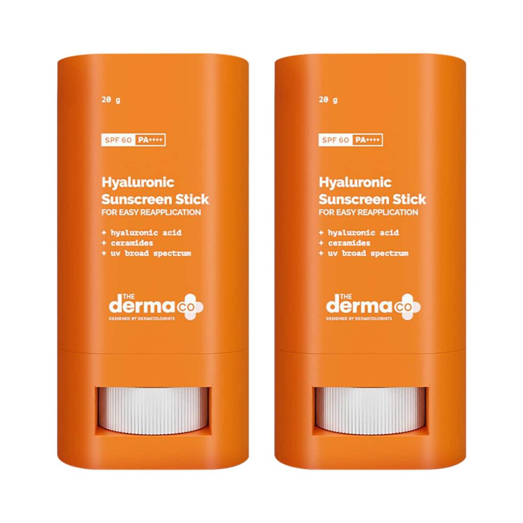 The Derma Co Hyaluronic Sunscreen Stick for Easy Reapplication with SPF 60 Pa++ Combo (20g) - The Derma Co