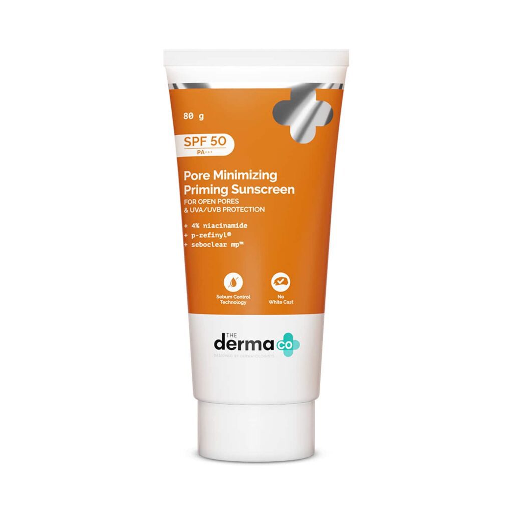 The Derma Co Pore Minimizing Priming Sunscreen with SPF 50 & PA+++ For Open Pores (80 g) - The Derma Co