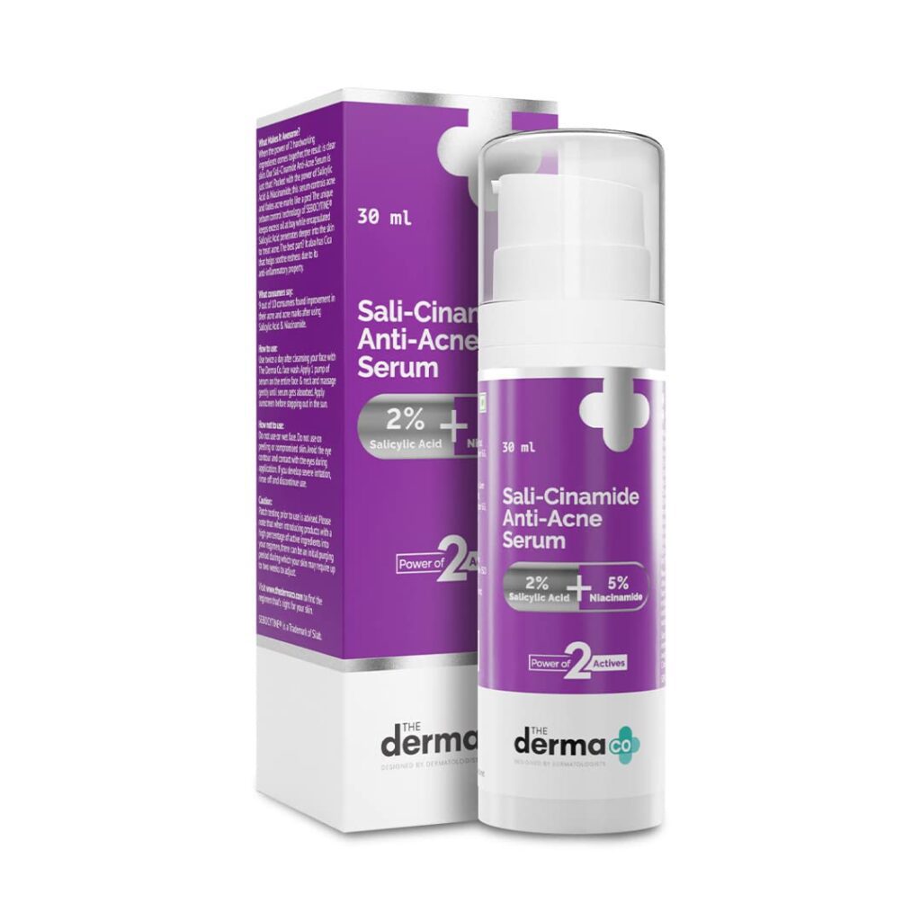 The Derma Co Sali-Cinamide Anti-Acne Face Serum I 2% Salicylic Acid & 5% Niacinamide I Fights Active Acne & Treats Acne Marks I Serum For Acne Prone & Oily Skin I Power Of 2...